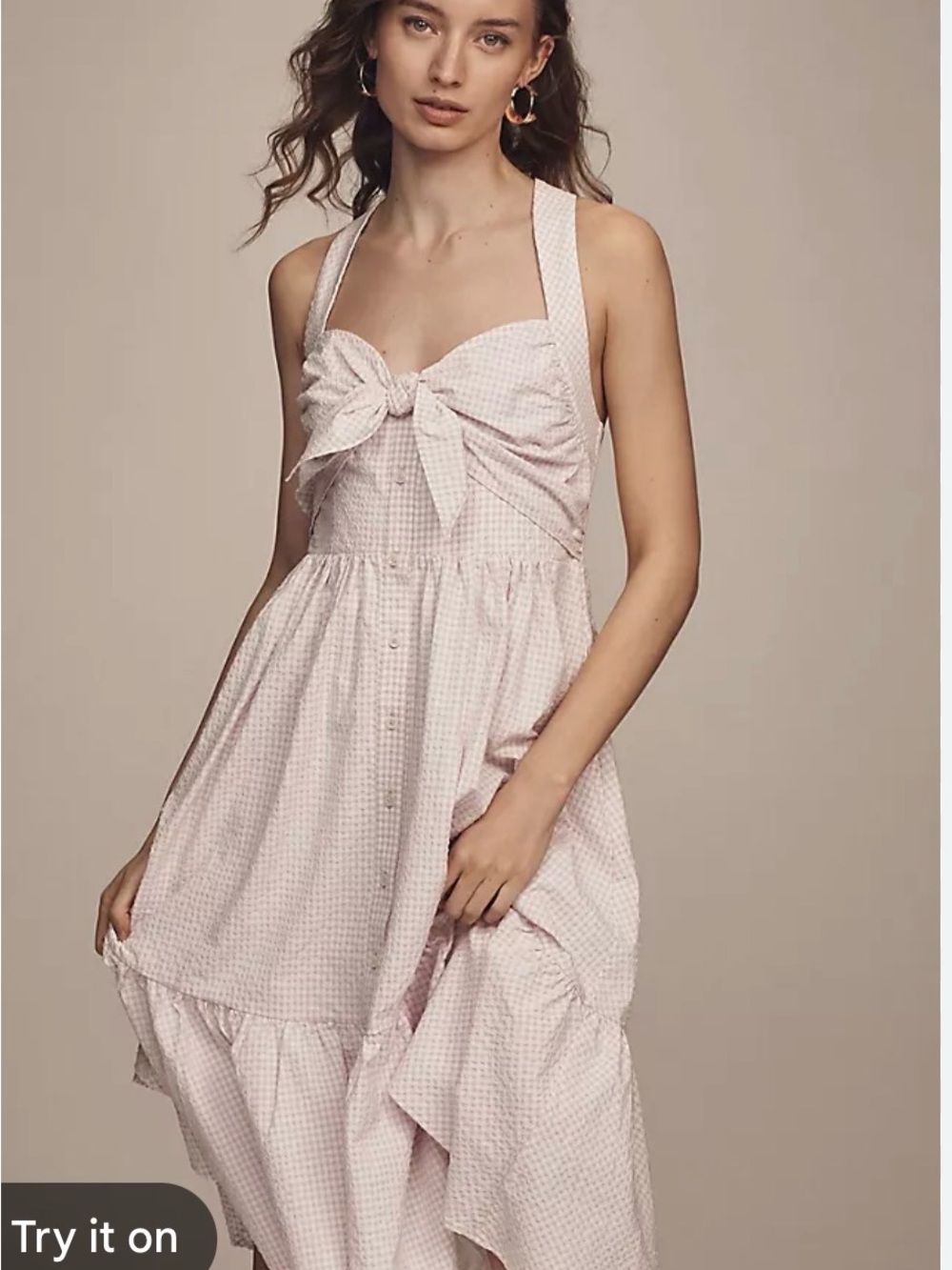 Maeve Light Pink Seersucker Tie-Front Chemise
